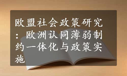 欧盟社会政策研究：欧洲认同薄弱制约一体化与政策实施