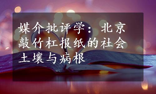 媒介批评学：北京敲竹杠报纸的社会土壤与病根