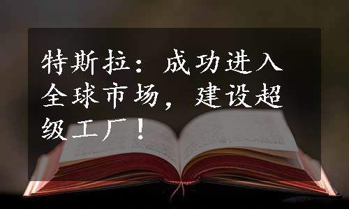 特斯拉：成功进入全球市场，建设超级工厂！