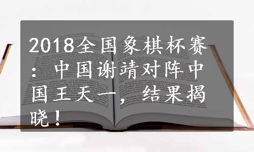 2018全国象棋杯赛：中国谢靖对阵中国王天一，结果揭晓！