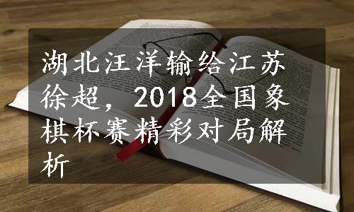 湖北汪洋输给江苏徐超，2018全国象棋杯赛精彩对局解析