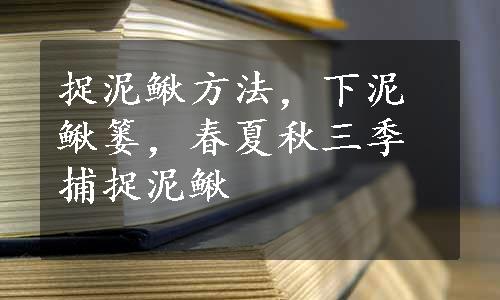 捉泥鳅方法，下泥鳅篓，春夏秋三季捕捉泥鳅