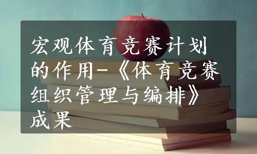 宏观体育竞赛计划的作用-《体育竞赛组织管理与编排》成果