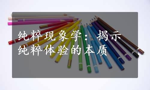 纯粹现象学：揭示纯粹体验的本质