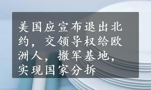 美国应宣布退出北约，交领导权给欧洲人，撤军基地，实现国家分拆