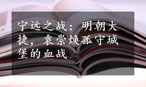 宁远之战：明朝大捷，袁崇焕孤守城堡的血战