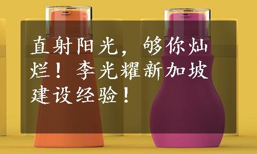 直射阳光，够你灿烂！李光耀新加坡建设经验！